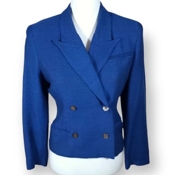 NICOLE MILLER VINTAGE BLUE & BLACK WOOL BLAZER SZ.2 EUC - Picture 1 of 5